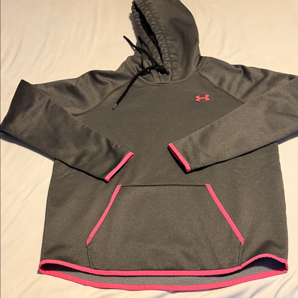 Under Armour Cold gear Charcoal Hoodie with Neon Pink Trim